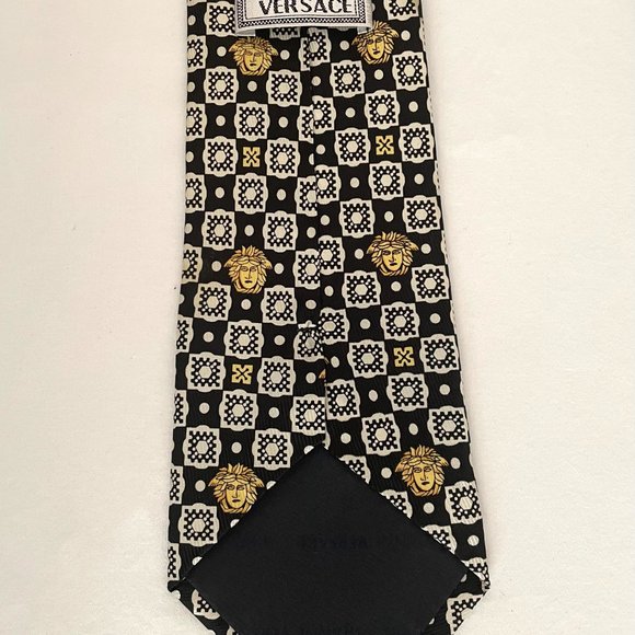 GIANNI VERSACE - Black,White, Gold squares silk tie - Picture 3 of 4